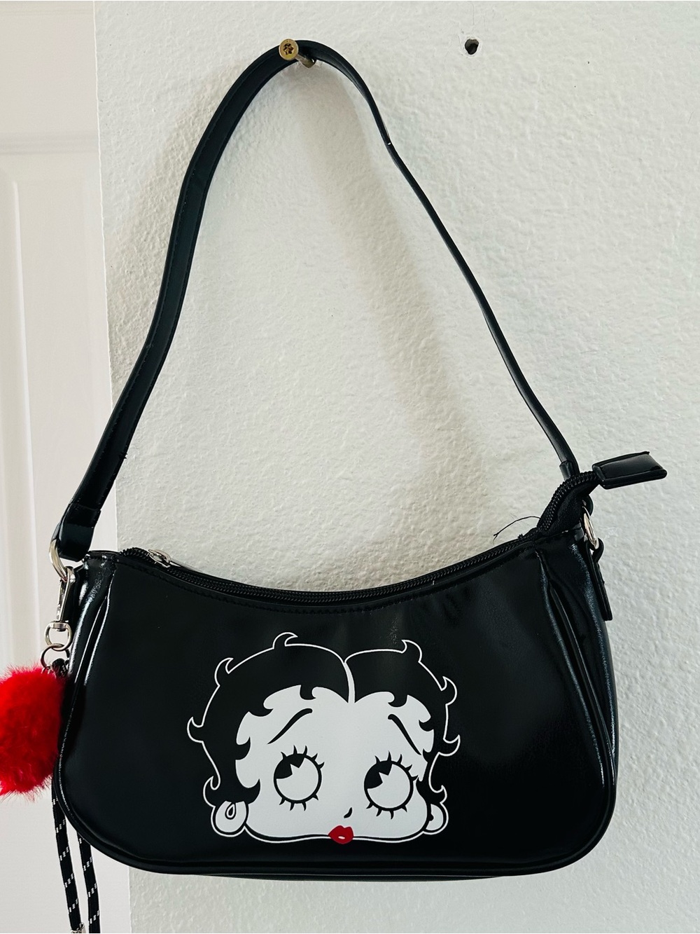 Black faux leather Y2K-style Betty Boop shoulder bag